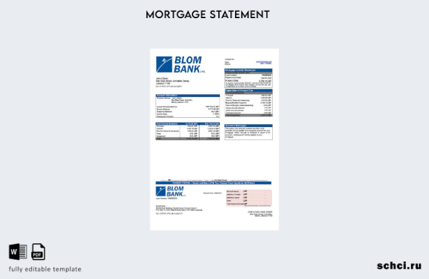цифровая загрузка Ливана Выписка по ипотечному кредиту BLOM Bank Шаблон в формат